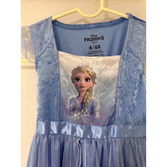 Disney Frozen II Elsa Nightgown Girls Size 6/6X Blue Velvet Tulle Gown - Picture 2 of 7
